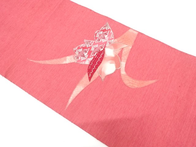 アンティーク　パッチワーク　抽象薔薇模様名古屋帯（着用可）