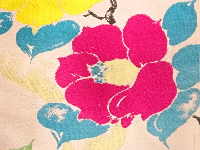 JAPANESE KIMONO / ANTIQUE CAMELLIA PATTERN WOVEN NAGOYA OBI