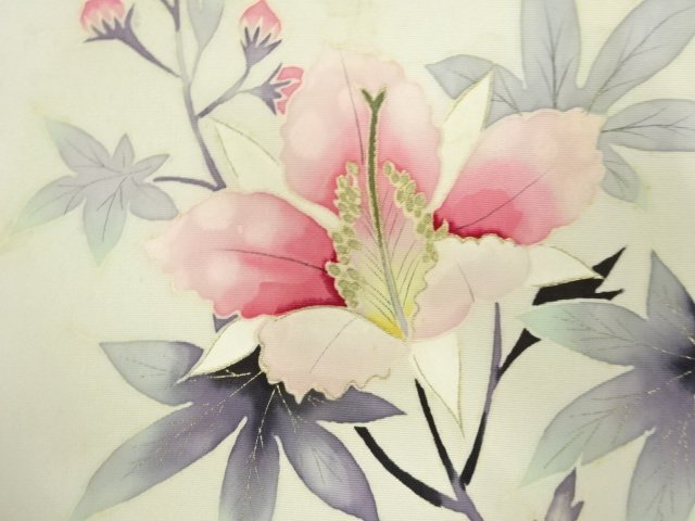 アンティーク　作家物　塩瀬手描き枝花模様名古屋帯