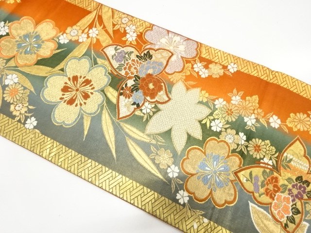 蝶に桜・楓模様織り出し　振袖用袋帯