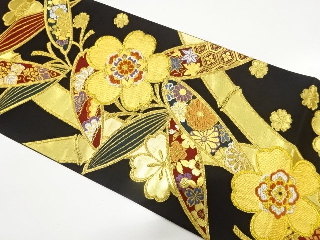 桜に竹笹模様織り出し　振袖用袋帯