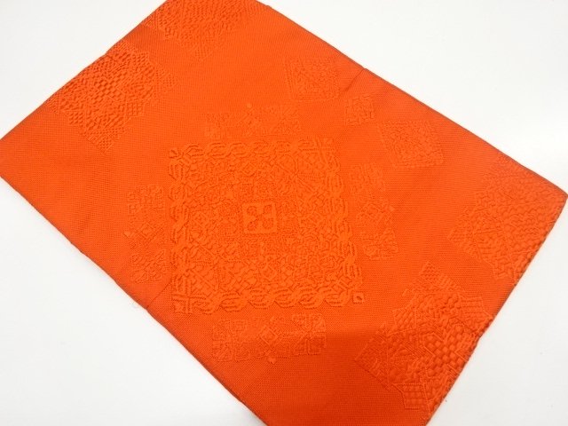 JAPANESE KIMONO / UNUSED NAGOYA OBI / CHIKUZEN HAKATA / WOVEN RHOMBUS CREST 