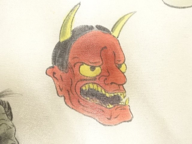 アンティーク　手描き　能面模様袋帯