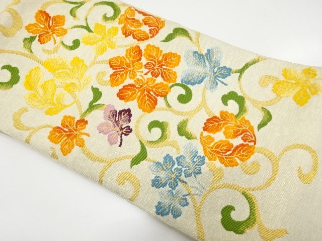 JAPANESE NAGOYA OBI / WOVEN FLOWER ARABESQUE