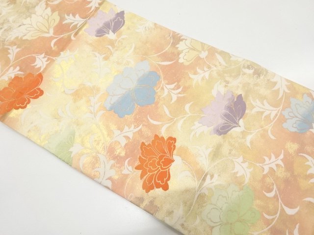 JAPANESE HIRAKI NAGOYA OBI / WOVEN FLOWER ARABESQUE