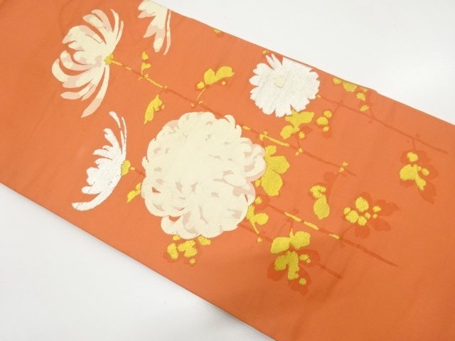 JAPANESEKIMONO / ANTIQUE CHRYSANTHEMUM PATTERN WOVEN NAGOYA OBI (WEARA