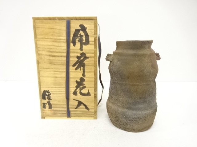 JAPANESE TEA CEREMONY / BIZEN WARE HANAIRE FLOWER VASE / ARTISAN WORK
