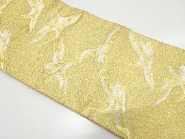 JAPANESE KIMONO / ANTIQUE GROUP OF CRANES PATTERN WOVEN FUKURO OBI (WE