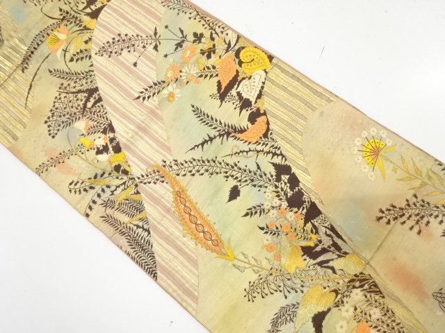 JAPANESE KIMONO / ANTIQUE FLORAL PATTERN WOVEN FUKURO OBI (MATERIALS)