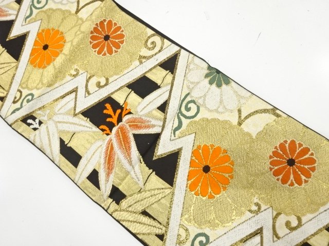 JAPANESE KIMONO / ANTIQUE FUKURO OBI / WOVEN CHRYSANTHEMUM / ARABESQUE