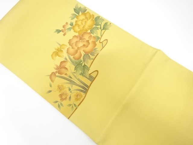 JAPANESE KIMONO / UNUSED PEONY / IRIS PATTERN NAGOYA OBI