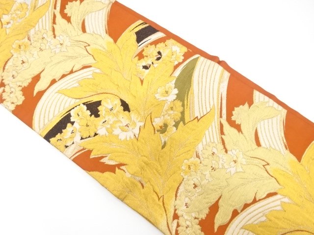JAPANESE KIMONO / ANTIQUE NAGOYA OBI / SILK / WOVEN FLOWER