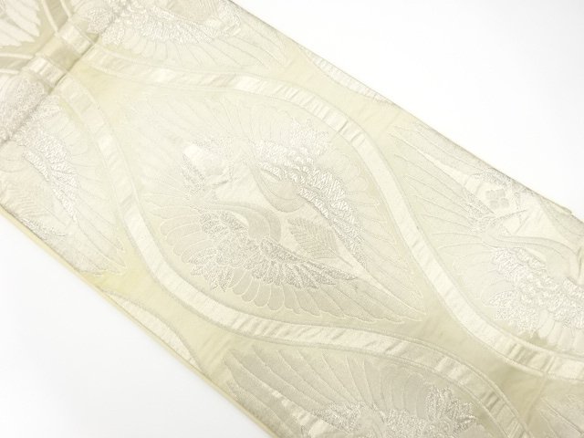 JAPANESE KIMONO / ANTIQUE FUKURO OBI / WOVEN CRANE & TATEWAKU PATTERN