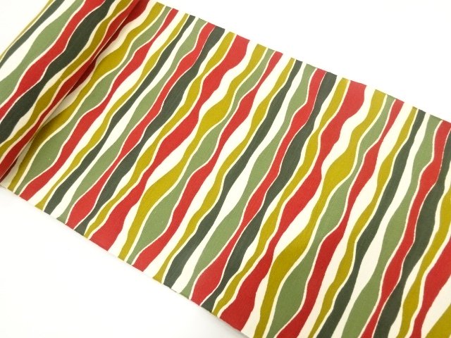 JAPANESE KIMONO / ANTIQUE YORO-KE HORIZONTAL STRIPE PATTERN NAGOYA OBI
