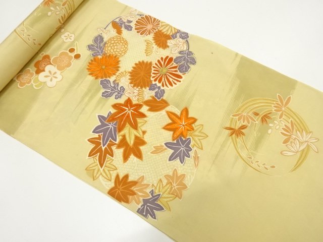 JAPANESE KIMONO / ANTIQUE HANAMARU PATTERN EMBROIDERY NAGOYA OBI FABRI