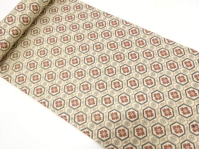 JAPANESE KIMONO / ANTIQUE FLORAL TORTOISESHELL PATTERN WOVEN NAGOYA OB