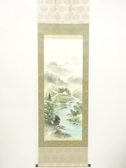 山川蒼雲筆　四神相応図　肉筆絹本掛軸