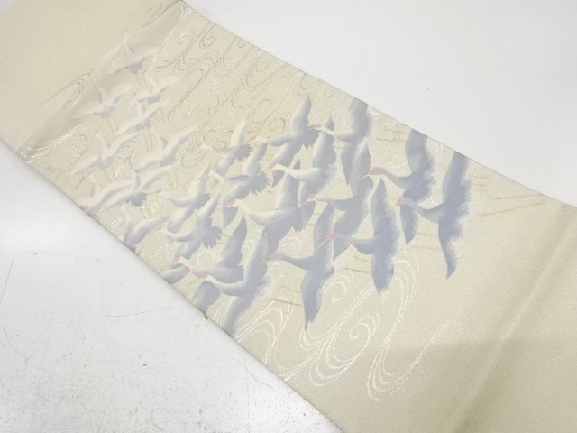 JAPANESE KIMONO / ANTIQUE FUKURO OBI / WOVEN CRANES
