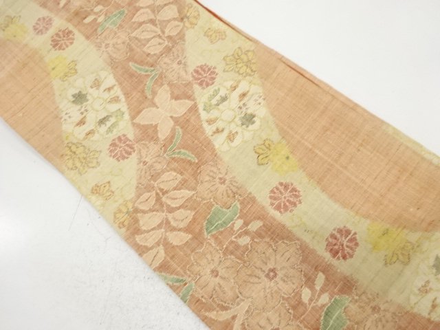 JAPANESE KIMONO / ANTIQUE FUKURO OBI / MAWATA OJIYA TSUMUGI / WOVEN FLORAL PLANTS