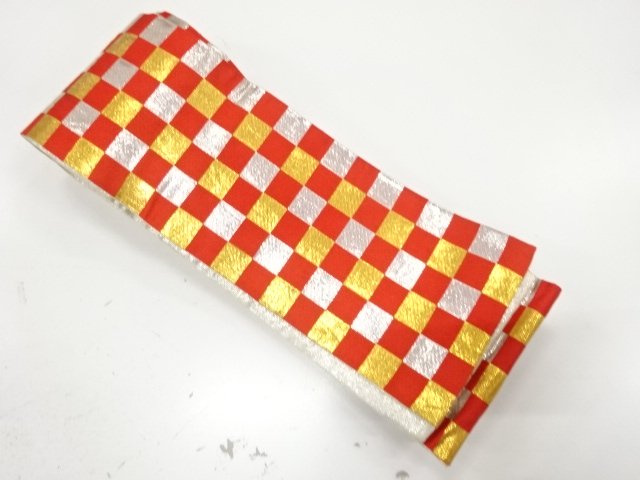 JAPANESE KIMONO / ANTIQUE HANHABA OBI FOR DANCE / WOVEN CHECKERED
