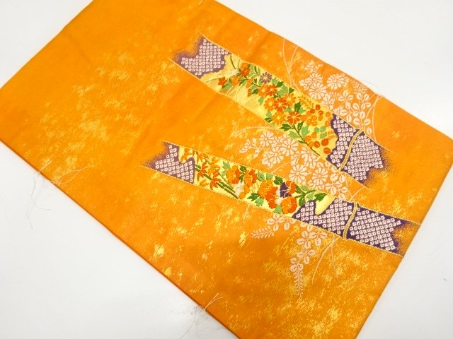 JAPANESE KIMONO / UNUSED HIKIHAKU: BAMBOO / FLORAL PATTERNS WOVEN / NA