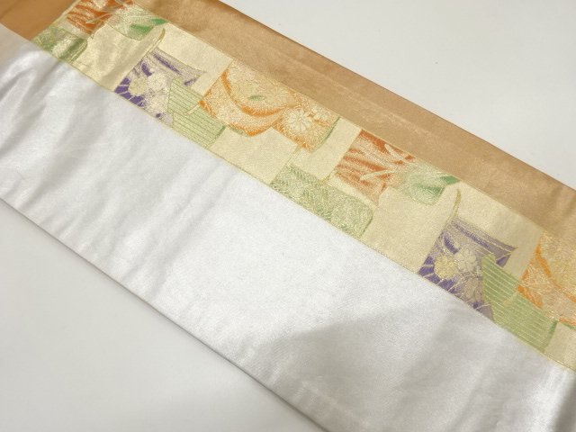 几帳に草花模様織り出し　名古屋帯