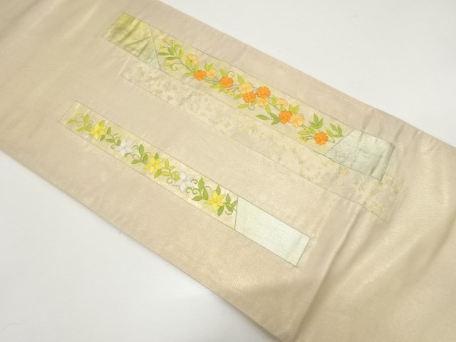 アンティーク　切りばめ　短冊に花唐草模様刺繍袋帯（材料）