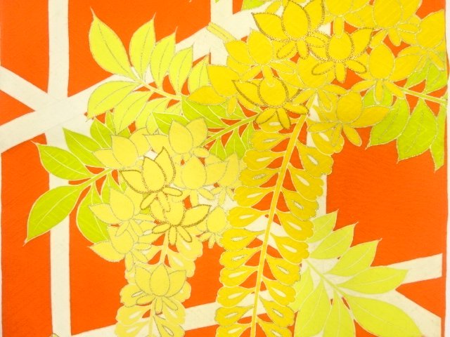 JAPANESE KIMONO / ANTIQUE WISTERIA PATTERN EMBROIDERY NAGOYA OBI