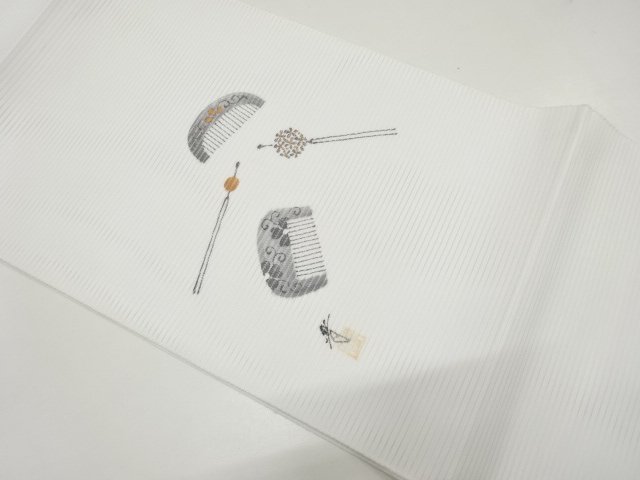 作家物　絽　櫛・簪模様　名古屋帯