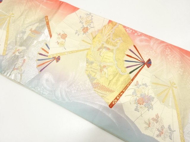 JAPANESE KIMONO / ANTIQUE FUKURO OBI / SILK / WOVEN PHOENIX & FLOWER