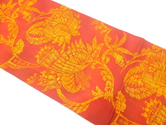 JAPANESE KIMONO / NAGOYA OBI / CHIKUZEN HAKATA / WOVEN ARABESQUE FLOWER 