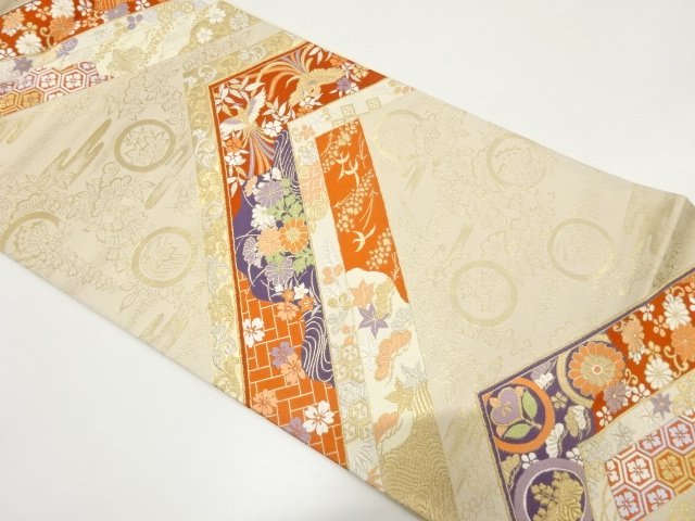 JAPANESE KIMONO / ANTIQUE FUKURO OBI / WOVEN FLOWER