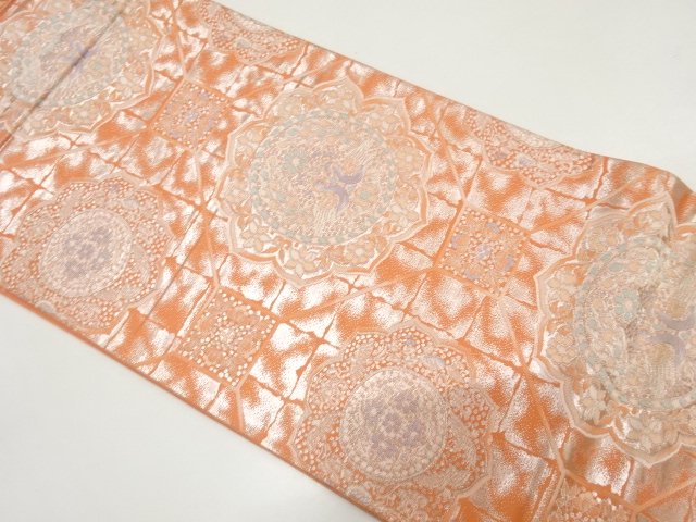 JAPANESE KIMONO / ANTIQUE FUKURO OBI / WOVEN FLOWER SHOKKO PATTERN