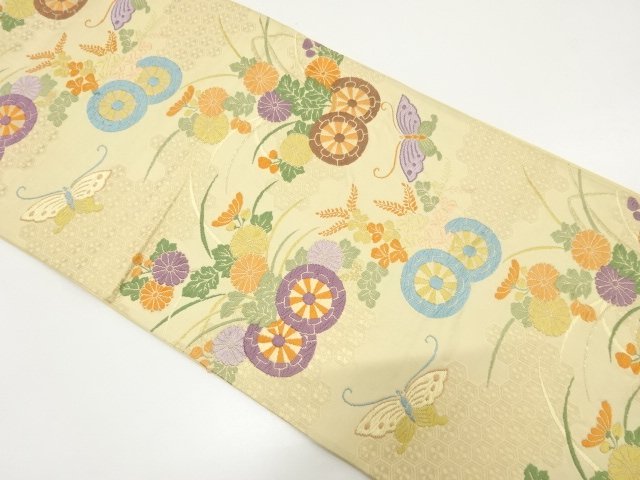 JAPANESE KIMONO / ANTIQUE FUKURO OBI / WOVEN BUTTERFLY