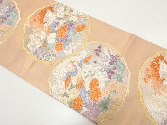 JAPANESE KIMONO / ANTIQUE FUKURO OBI / WOVEN FLORAL PLANTS