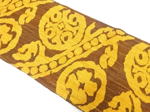 JAPANESE NAGOYA OBI / MAWATA TSUMUGI / WOVEN ABSTRACT FLOWER CREST