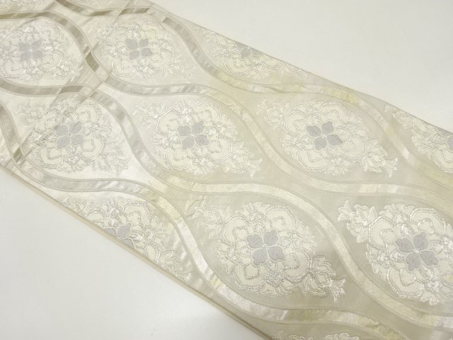 JAPANESE KIMONO / ANTIQUE FUKURO OBI / WOVEN FLOWER CREST