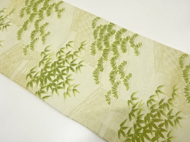 JAPANESE KIMONO / ANTIQUE FUKURO OBI / WOVEN PINE & BAMBOO GRASS