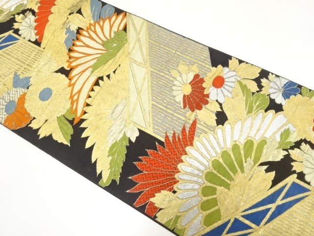 JAPANESE KIMONO / ANTIQUE FUKURO OBI / SILK / WOVEN KIKU