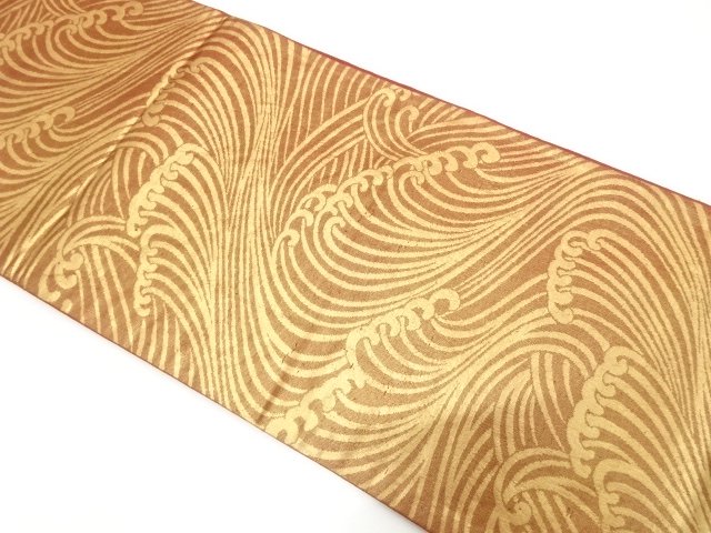 JAPANESE KIMONO / ANTIQUE FUKURO OBI / SILK / WOVEN RAGING WAVES
