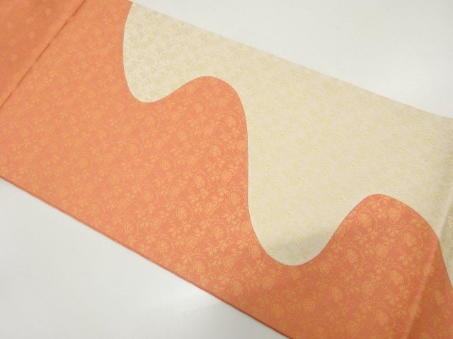 未使用品　切りばめ　霞に花唐草模様織り出し　袋帯