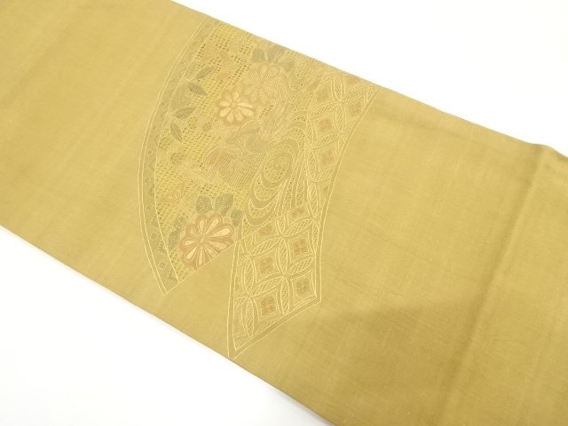 JAPANESE FUKURO OBI / MAWATA TSUMUGI / EMBROIDERY / JIGAMI PATTERN