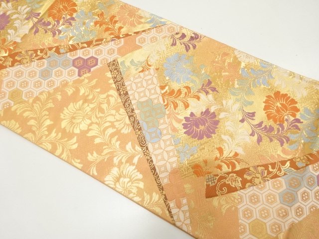 JAPANESE FUKURO OBI / GOLD FOIL / WOVEN CHINESE FLOWER