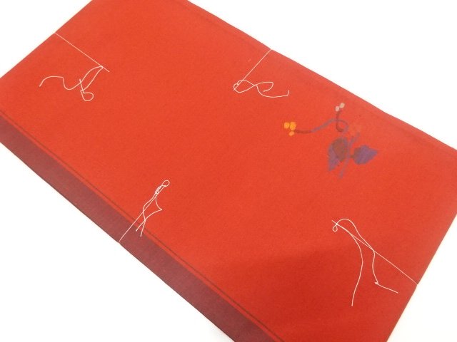 JAPANESE FUKURO OBI / UNUSED / TSUMUGI / WOVEN FLORAL PLANTS