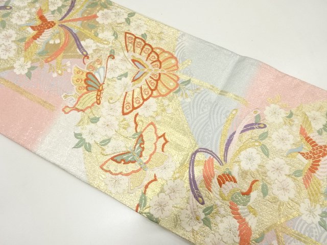 JAPANESE FUKURO OBI / WOVEN BUTTERFLY & WEEPING SAKURA