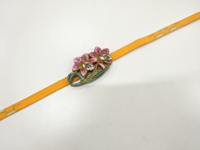 アンティーク　七宝帯留め・正絹手組三分紐セット