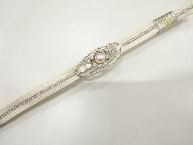 アンティーク　MIKIMOTO　パール/シルバー帯留め・正絹手組三分紐セット
