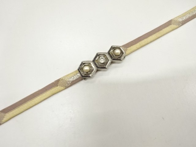 アンティーク　アールデコ　SPM/パール帯留め・正絹手組三分紐セット