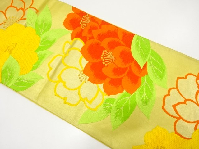JAPANESE KIMONO / ANTIQUE FLORAL PATTERN WOVEN FUKURO OBI (MATERIALS)
