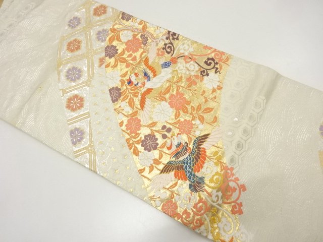 アンティーク　鳳凰に枝垂れ花模様織り出し袋帯（材料）